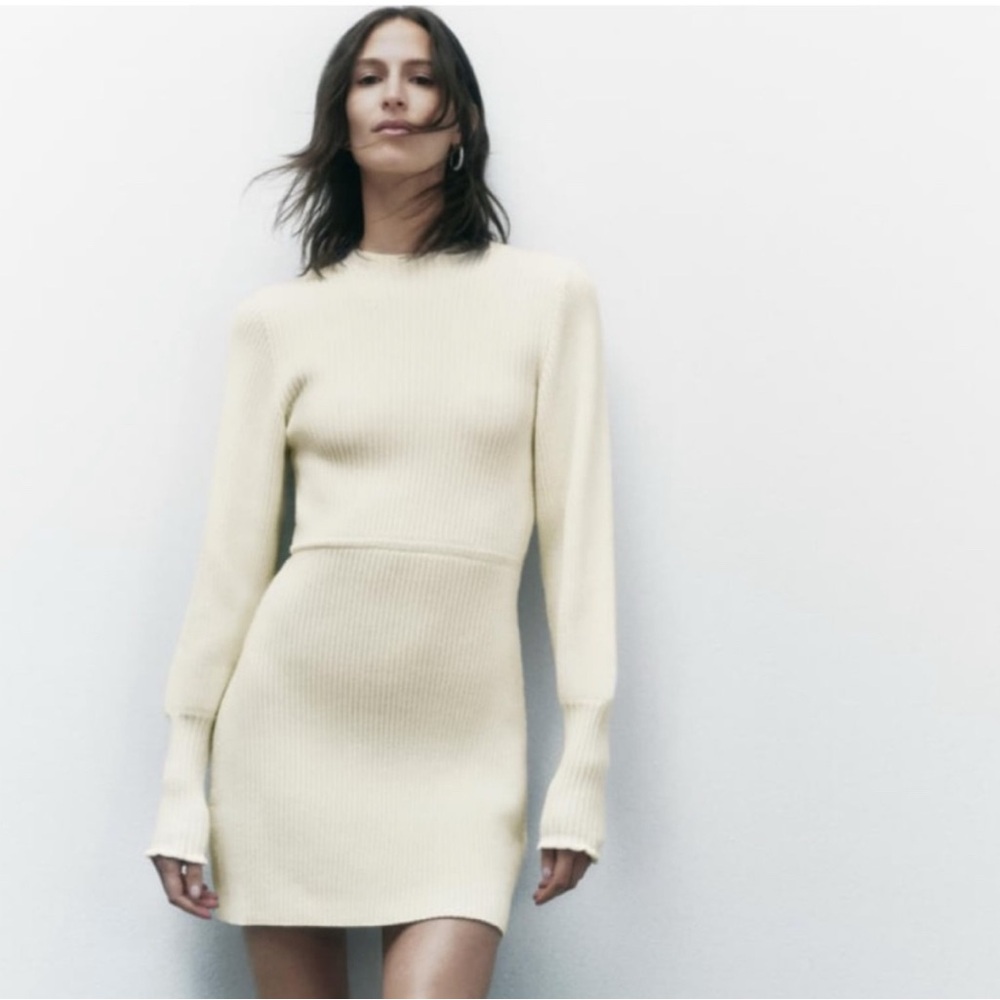 Zara Cream Long Sleeve Knit Dress